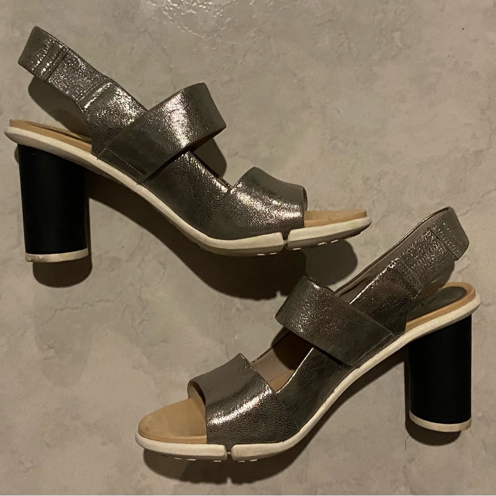 Clarks, Silver, Black & White Comfy Heels